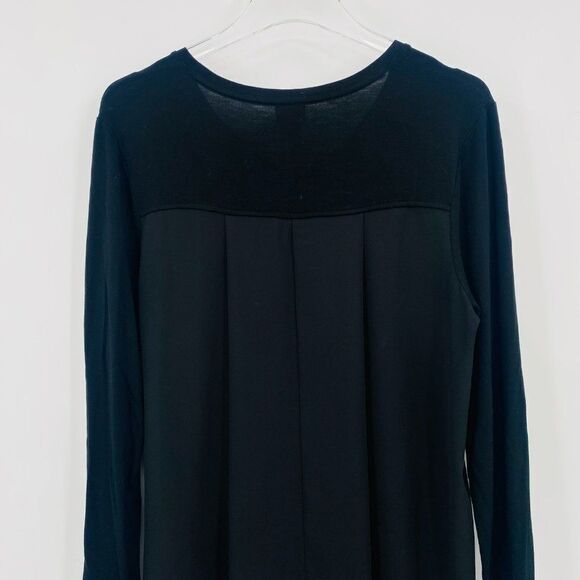 Chico's Size 1 Medium Black V Neck Jersey Knit Hi Low Tunic Top Long Sleeve - Picture 5 of 7